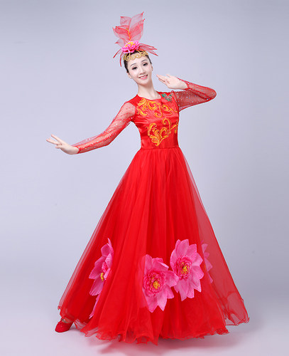 开场舞大摆裙演出服仙女2020新款现代大合唱服装大气舞台表演长裙 - 图0