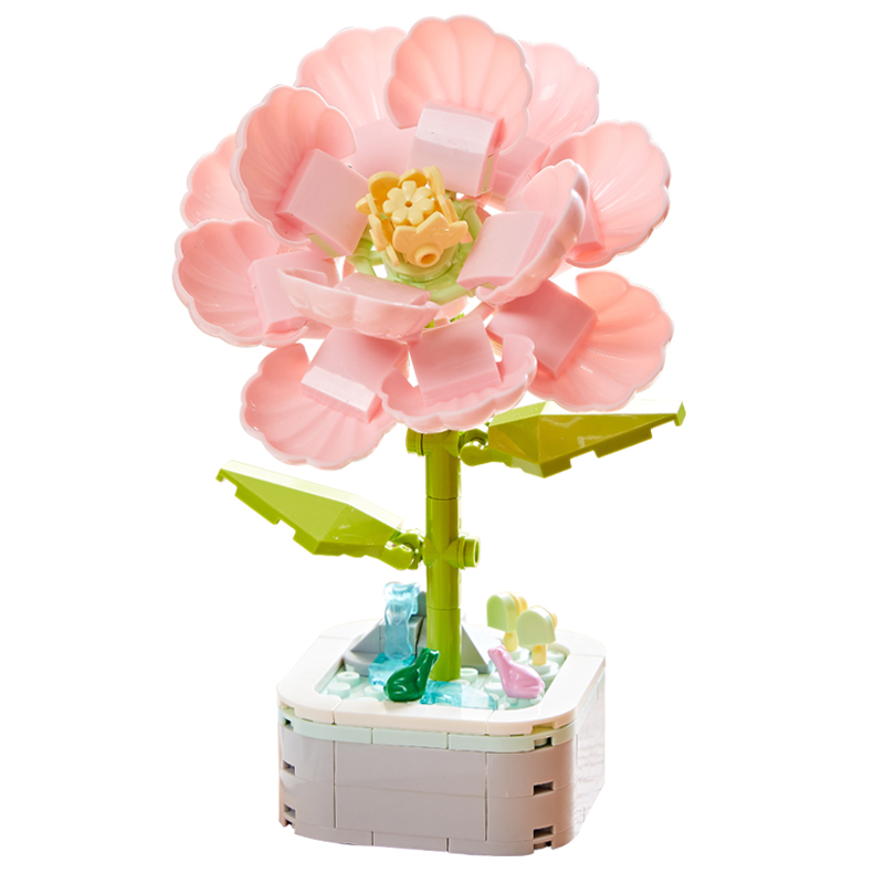 中国积木芙蓉花朵植物盆栽拼装花束摆件女孩子六一儿童节礼物生日 - 图3