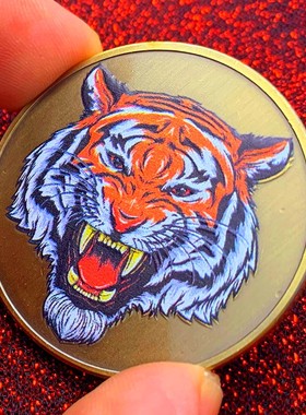 雄狮纪念币 狮族首领狮王青古铜彩绘铜币 禧禄寿财生肖虎如意福币