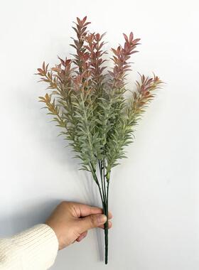 新款塑料扑粉把树水草金鱼草花箱栅栏装饰插花仿真绿植叶红绿黄绿