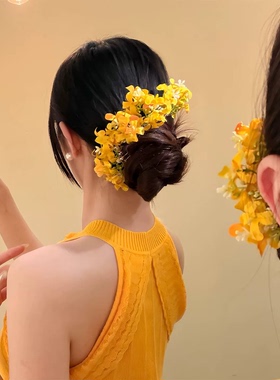 度假风紫色黄色花朵彼岸花发簪女新中式汉服头饰发钗簪子气质头花