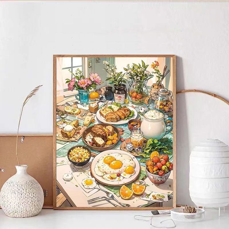 2023新款餐桌美食钻石画客厅卧室5d满钻带框手工diy粘贴钻小幅画,淘宝优惠券,粉丝福利购,淘宝优惠卷