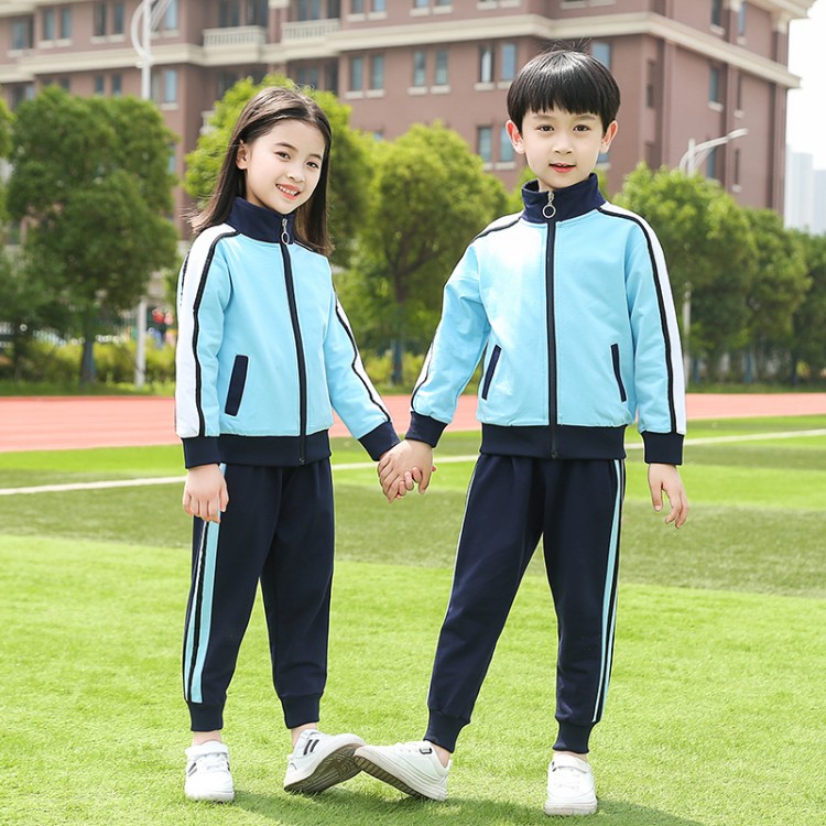 新款中小学生运动风校服春秋儿童毕业班服幼儿园园服夏季三件套装 - 图1