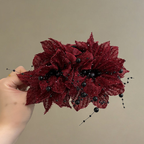 高级感大号花朵头发抓夹发夹子头饰发卡女鲨鱼夹后脑勺显发量流苏 - 图0