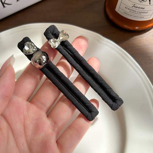 水钻鸭嘴夹前额刘海一字侧边夹发夹子头饰头发卡子女碎发黑色发饰 - 图2