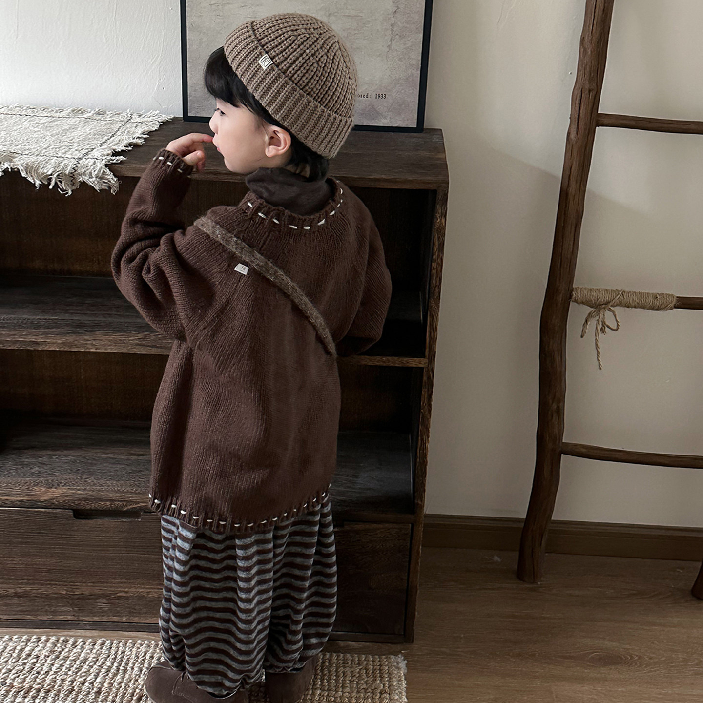 暮晨家新款秋装2025男童粗明线针织开衫中小童森系复古外套毛线衣,淘宝优惠券,粉丝福利购,淘宝优惠卷