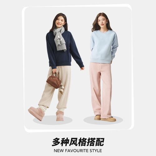 热风女士套头圆领卫衣打底衫2026年春季新款字母刺绣圆领卫衣上衣 - 图3