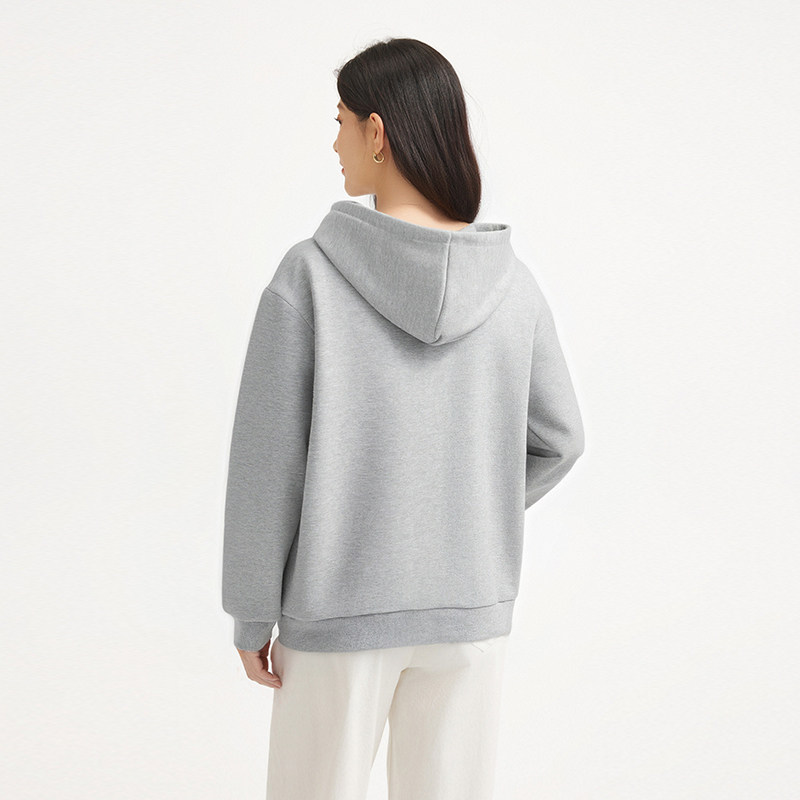 热风女士加绒卫衣连帽宽松内搭上衣2025年冬季新款格纹字母卫衣,淘宝优惠券,粉丝福利购,淘宝优惠卷