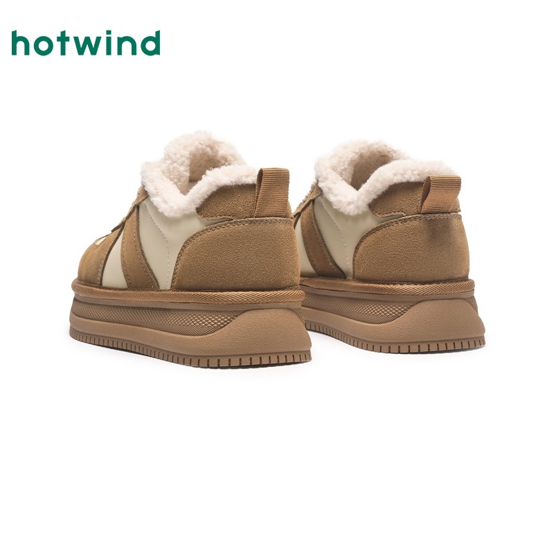 热风厚底德训鞋女2024年冬季新款休闲板鞋保暖棉鞋雪地靴H91W4412,淘宝优惠券,粉丝福利购,淘宝优惠卷