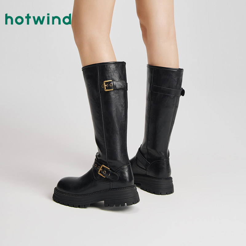 热风厚底复古骑士靴女2025年冬季新款百搭增高长筒靴子西部牛仔靴,淘宝优惠券,粉丝福利购,淘宝优惠卷