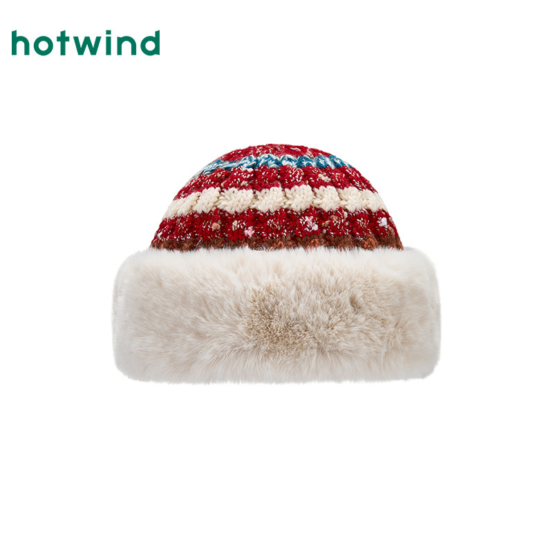 热风女士帽子2025年冬季新款绞花拼色厚盆帽毛绒保暖毛线盆帽,淘宝优惠券,粉丝福利购,淘宝优惠卷