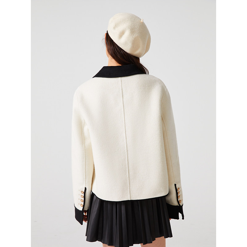 热风2023年冬季新款女士羊毛双面呢小香风毛呢外套气质短外套女,淘宝优惠券,粉丝福利购,淘宝优惠卷