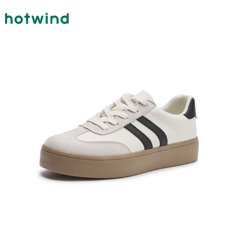 热风男鞋2025年秋季新款男士时尚圆头系带休闲鞋子拼色百搭德训鞋 - 图0