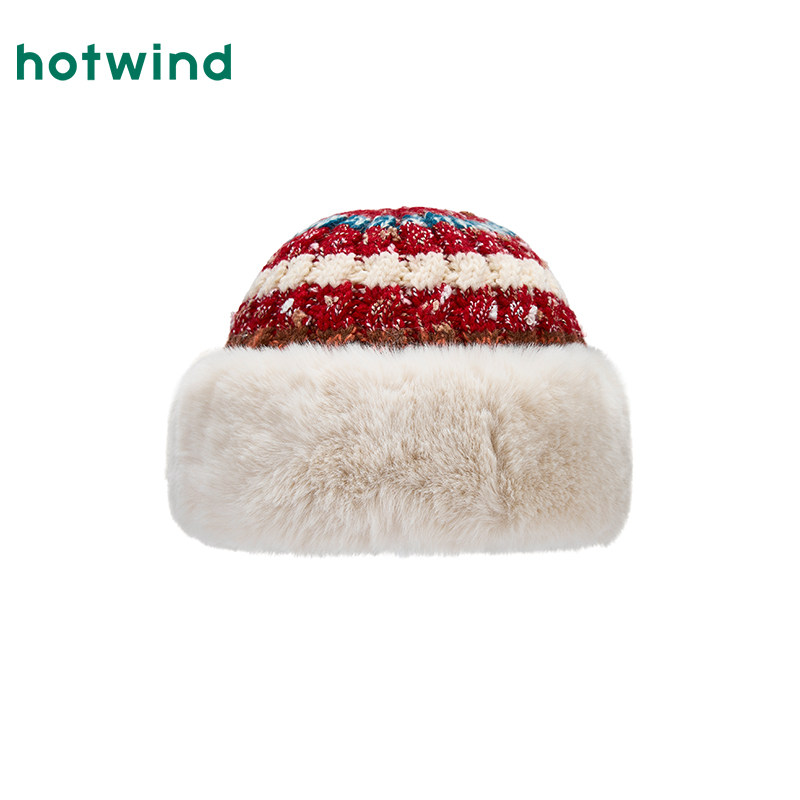 热风女士帽子2025年冬季新款绞花拼色厚盆帽毛绒保暖毛线盆帽,淘宝优惠券,粉丝福利购,淘宝优惠卷