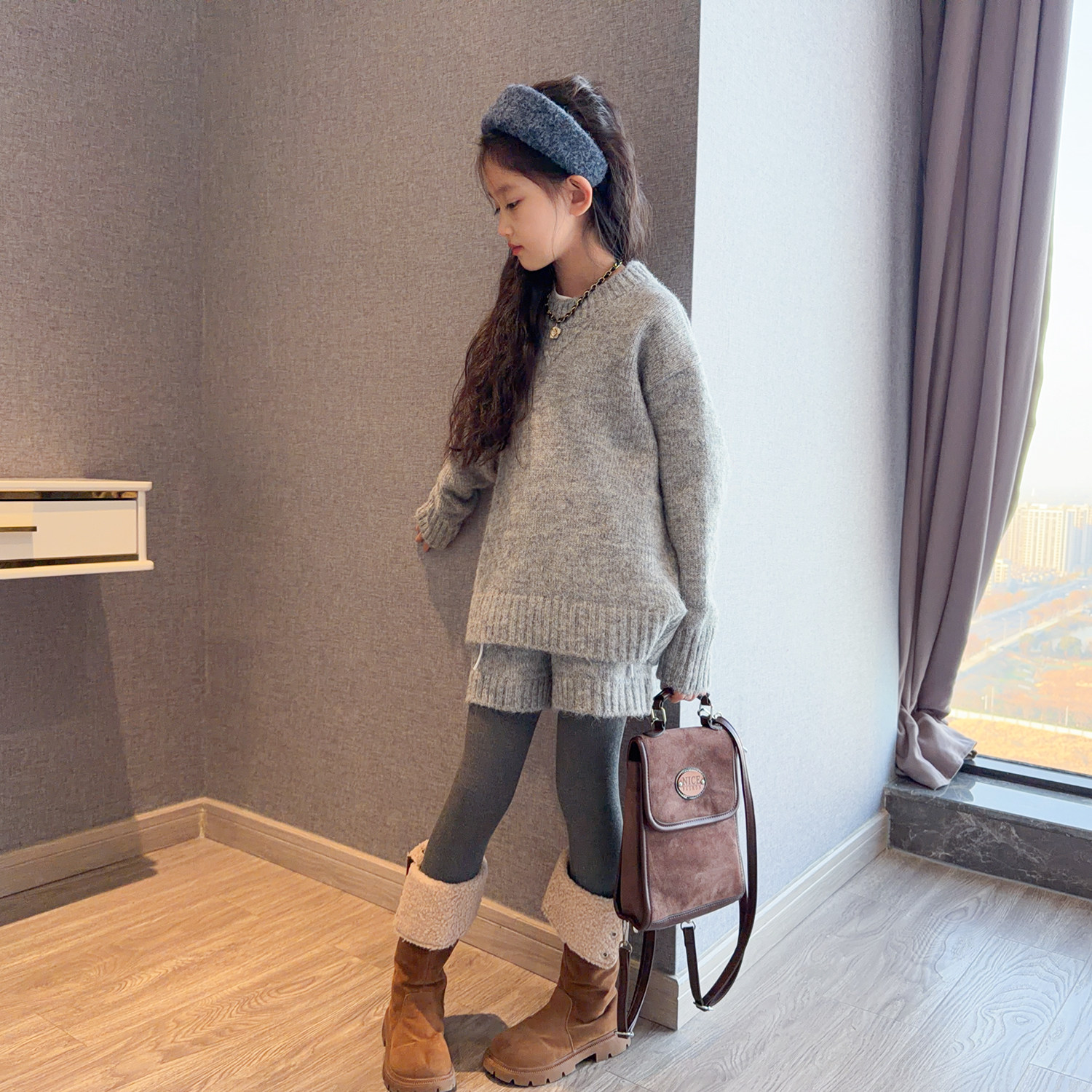 女童韩系针织套装秋冬2026新款时尚女孩酷飒慵懒风毛衣短裤两件套,淘宝优惠券,粉丝福利购,淘宝优惠卷