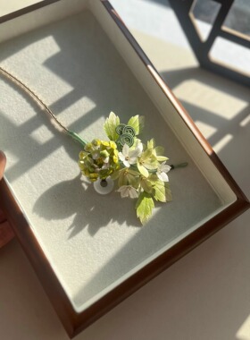 无澜手作非遗绒花绿色菊花发梳