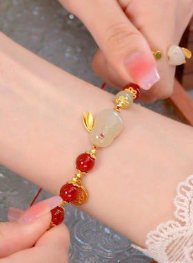 正品普陀山和田玉玛瑙手串朱砂