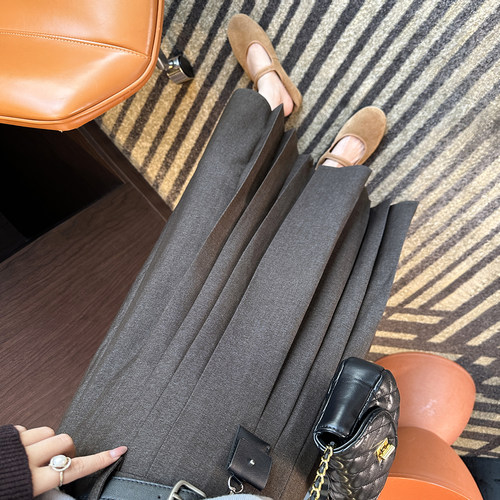 超遮胯~！韩系A字休闲半身裙女2025秋季压褶高级感西装中长伞裙子 - 图1