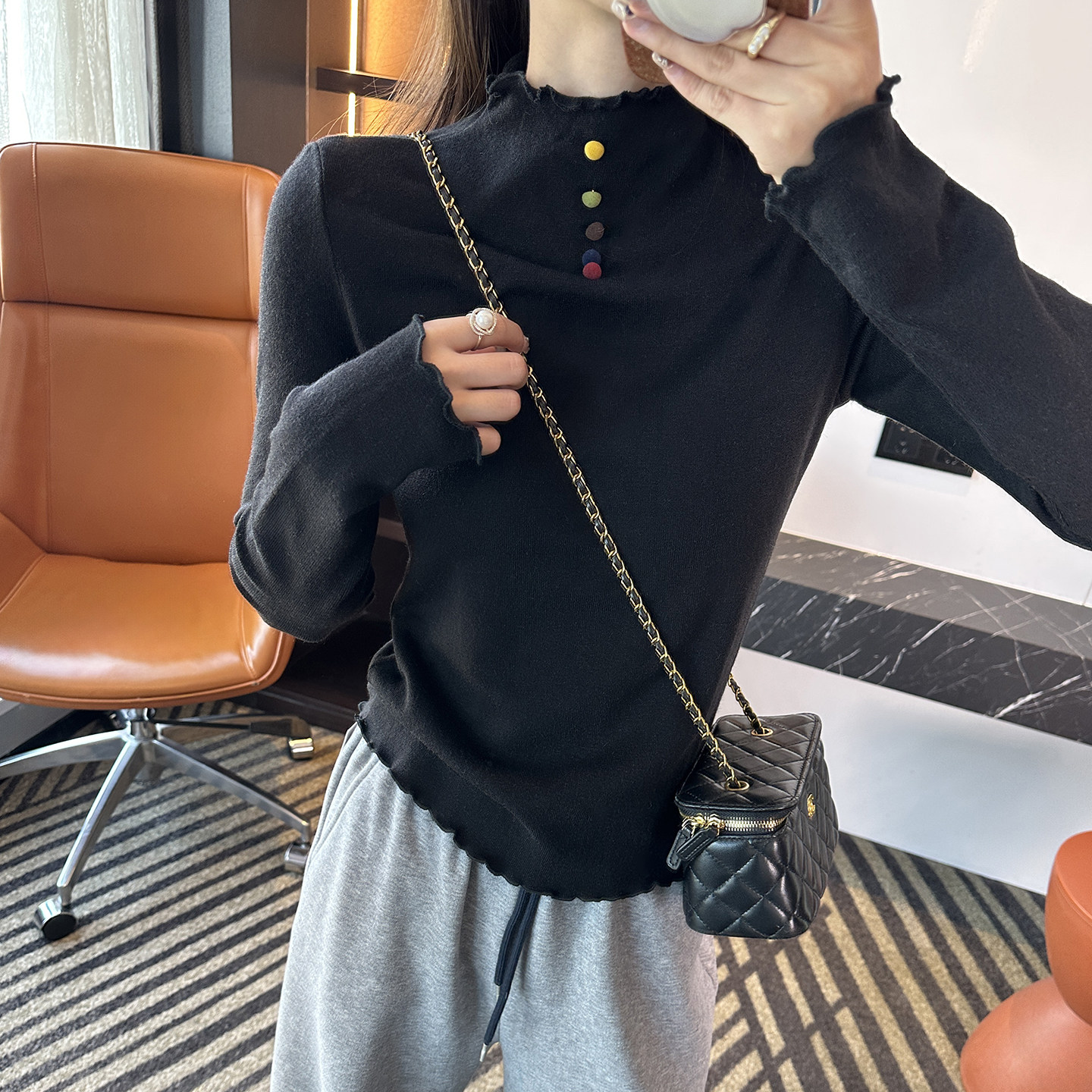 天鹅颈既视感！~半高领木耳边长袖打底衫女秋冬新内搭针织衫上衣,淘宝优惠券,粉丝福利购,淘宝优惠卷