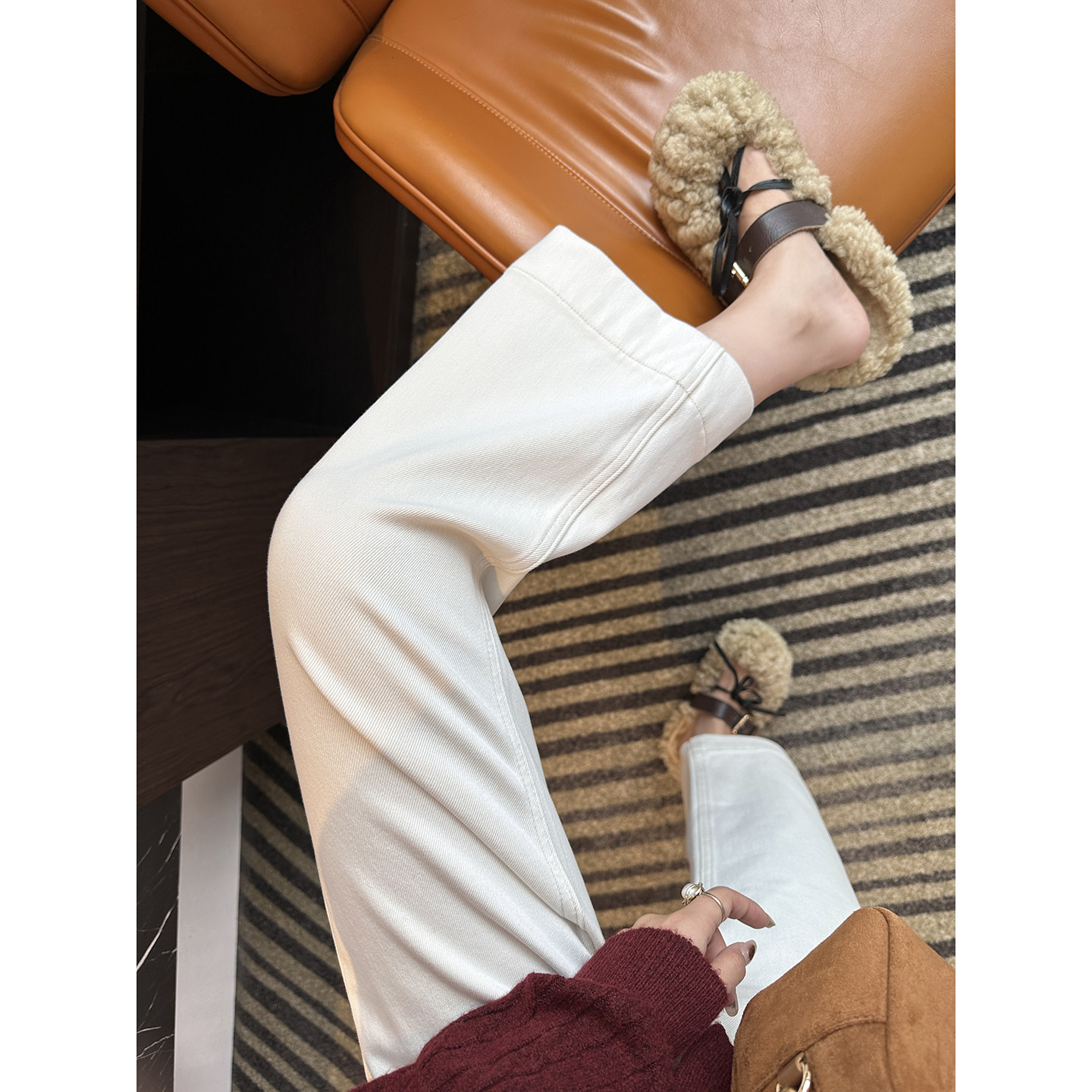 主推挚爱！软糯舒适加绒直筒裤女显瘦四面弹白色九分阔腿牛仔裤子,淘宝优惠券,粉丝福利购,淘宝优惠卷