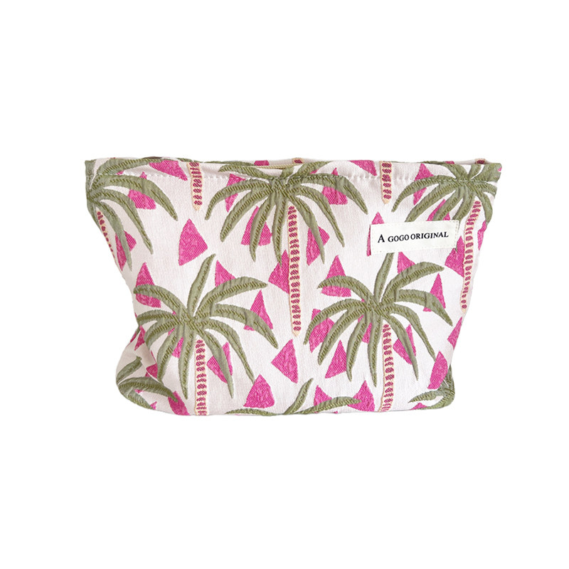 小清新椰子树化妆包刺绣布艺收纳袋包帆布内胆包证件包粉刷包笔袋,淘宝优惠券,粉丝福利购,淘宝优惠卷