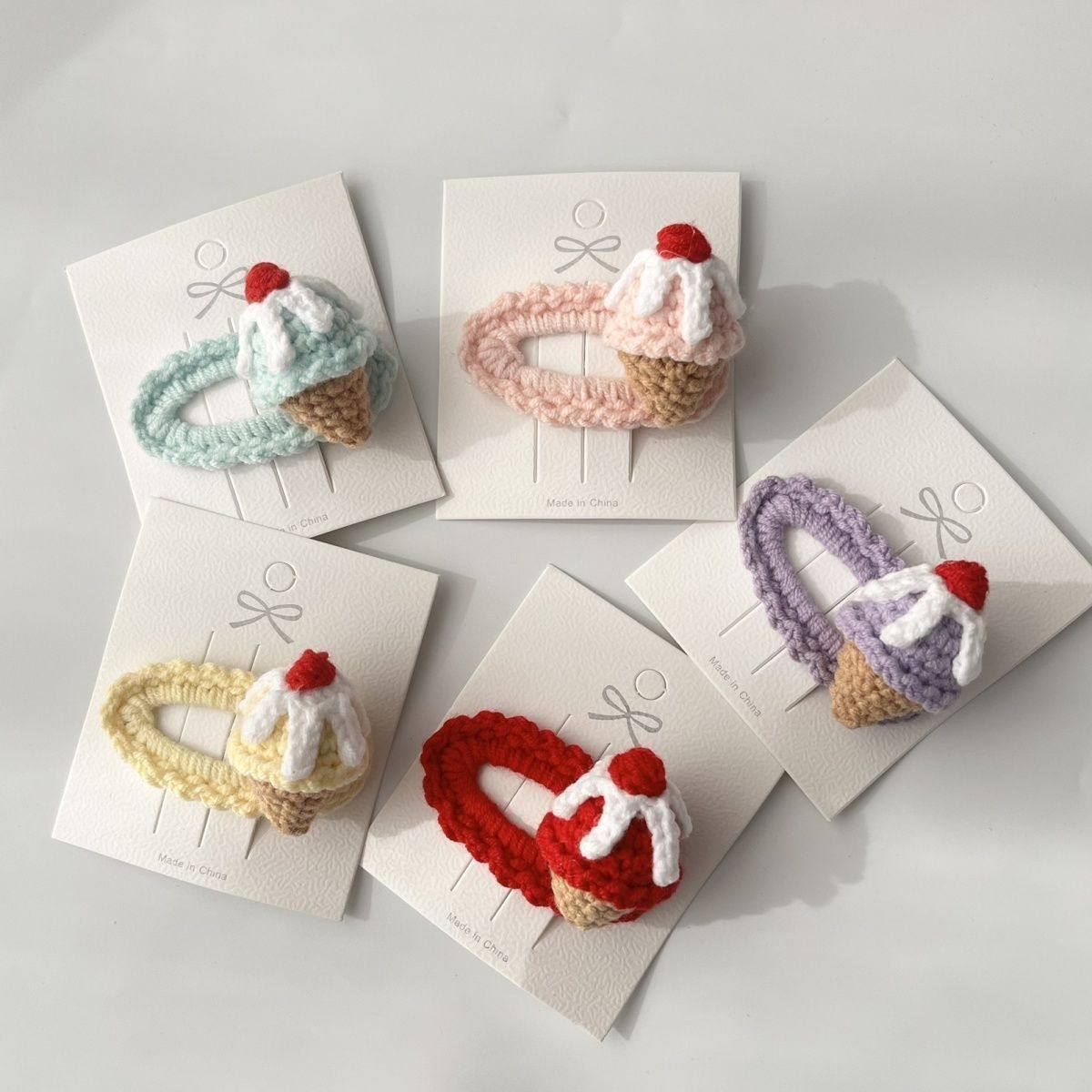 手工毛线钩织发夹成品冰淇淋可爱小卡子立体马卡龙色系全包不伤发,淘宝优惠券,粉丝福利购,淘宝优惠卷