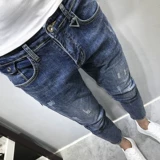 INS Workmanship Pocket Pocket Wash Blue Foot Jeans Jean's Spring и Summer New Hanxiu Social Guy Youth