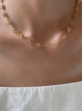 黄铜水晶花球项链超仙气质小众