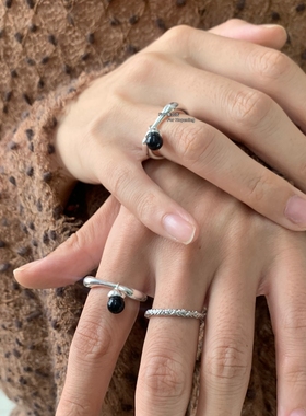 中式气质风灵动黑玛瑙吊坠戒指