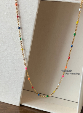 项链ins钛钢滴油彩色锁骨链