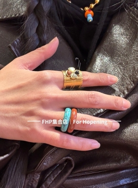 钛钢高级感四叶草天然石戒指