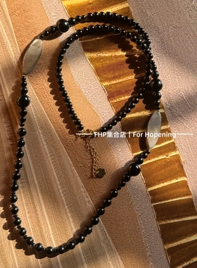 黑玛瑙长款毛衣链简约串珠项链