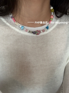 天然石贝壳星星项链草莓