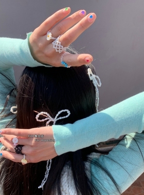 贝珠韩系小雏菊戒指手工串珠指环