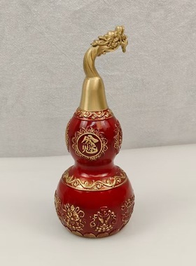 红色鎏金龙头葫芦摆件