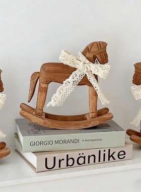 ins风复古怀旧木雕摇摇马客厅卧室玄关实木桌面情绪稳定装饰摆件