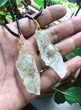 天然绿水晶原石权杖吊坠锁骨链原创男女小众设计款百搭ins项链