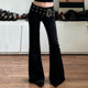 ສີດໍາ eyelet hip ການອອກແບບ jeans ແອວຕ່ໍາສໍາລັບແມ່ຍິງ