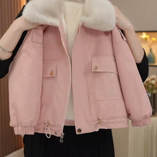 Girls' 2024 new winter jackets, velvet and thickened children's style cotton coats, Korean style pie jackets, cotton coats