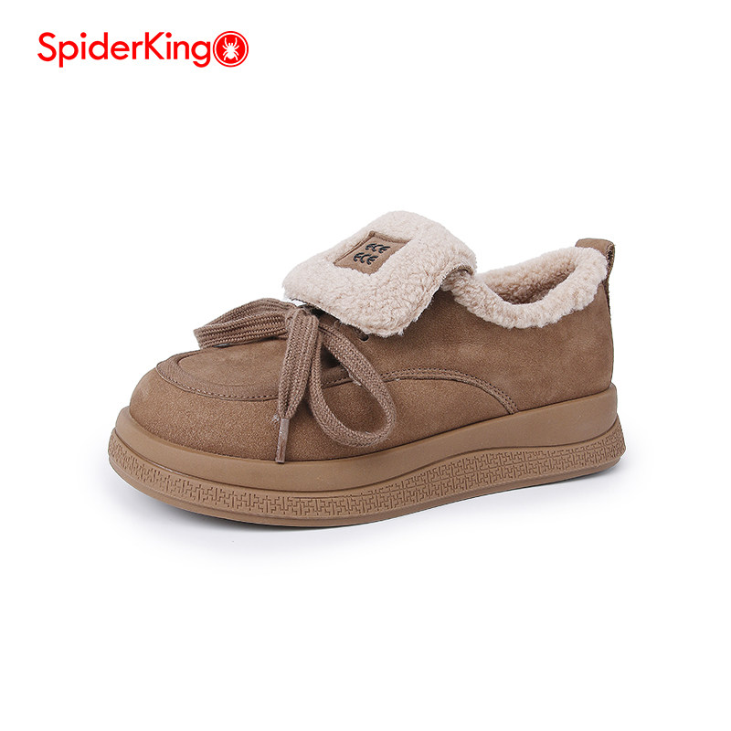 蜘蛛王女鞋2025冬季新款真皮加绒保暖雪地靴女复古厚底乐福鞋棉鞋,淘宝优惠券,粉丝福利购,淘宝优惠卷