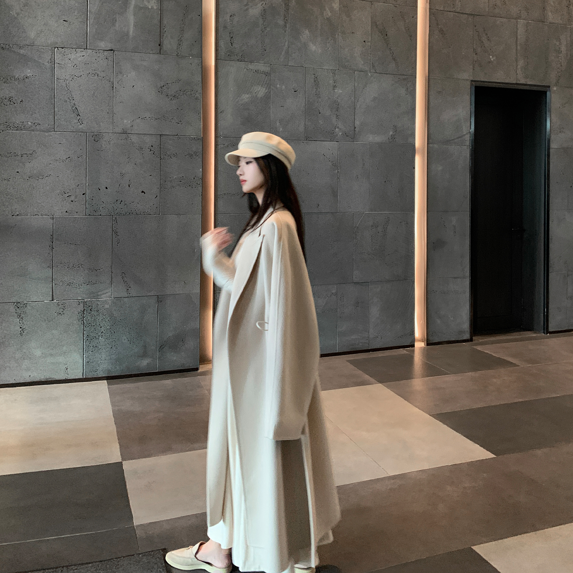 Middletone 新晋大衣 Max秀场双面羊毛大衣女长款抽绳毛呢外套 - 图1