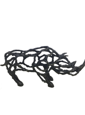 犀牛艺术品摆件创意镂空动物招财家居软装现代中式办公室金属摆场