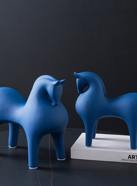 新中式陶瓷黑白唐马软装摆件新古典家居软装设计师陈列样板间摆台