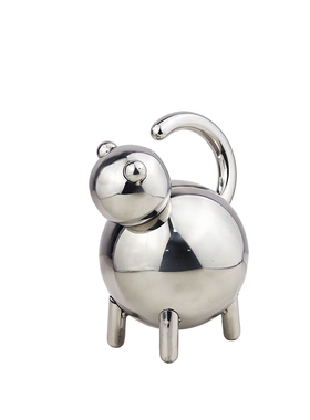 可爱小肥猫样板间儿童房桌面金属银色动物小摆件现代轻奢软装饰品