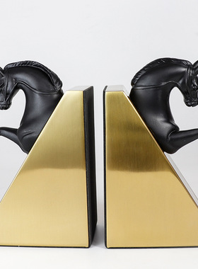 现代简约书档摆件样板间书房轻奢金属树脂书靠书立摆设软装饰品