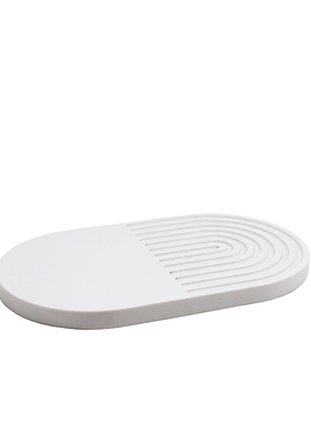 白色大理石面包盘销售中心样板房餐厅创意椭圆形抽象托盘居家装饰