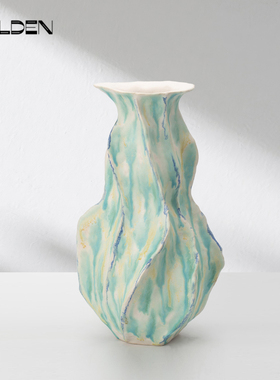 侘寂风彩色陶瓷花瓶手绘景德镇高温花器高级感创意抽象艺术花瓶