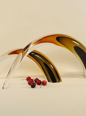 牛角琉璃现代轻奢橘色渐变水晶摆件酒店售楼处书房艺术装饰摆设