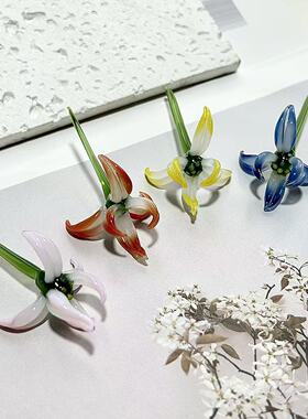 创意小兰花手工琉璃小花摆件花束盆栽轻奢家居玻璃花装饰品礼品