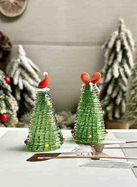 治愈系琉璃圣诞树摆件圣诞帽蝴蝶结双造型圣诞家居装饰圣诞小礼物